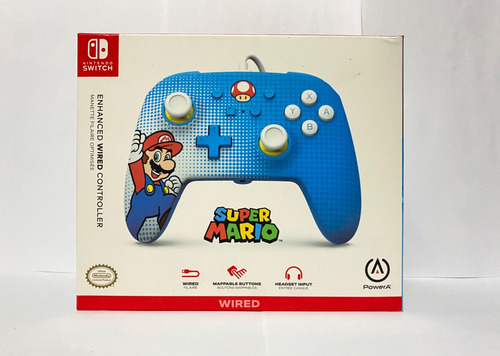 Control Alambrico Mario Bros Color Azul Para Nintendo Switch