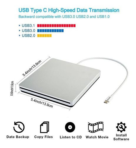 Imagen 3 de 7 de Viktck Usb C Superdrive Lector Externo De Dvd/cd Y Grabad...