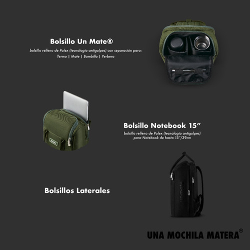 Imagen 8 de 10 de Pack Matero Un Mate - Mochilero 1 Militar
