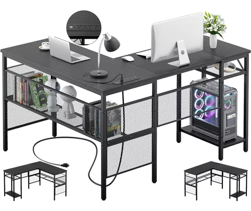 Escritorio en forma de L, escritorio de esquina para computadora con 2  capas de almacenamiento, escritorio de escritura para oficina en casa y