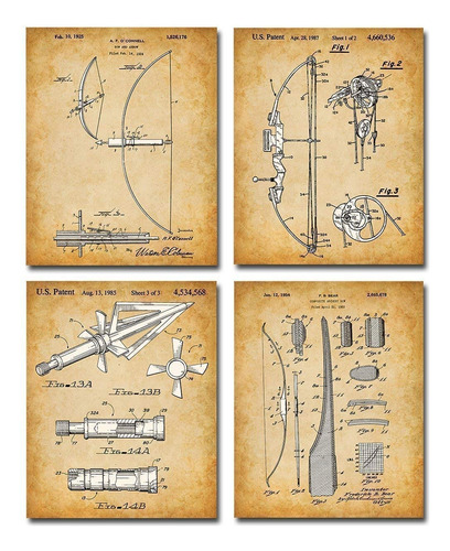 Impresiones De Patente De Arco De Caza Original - Juego De C