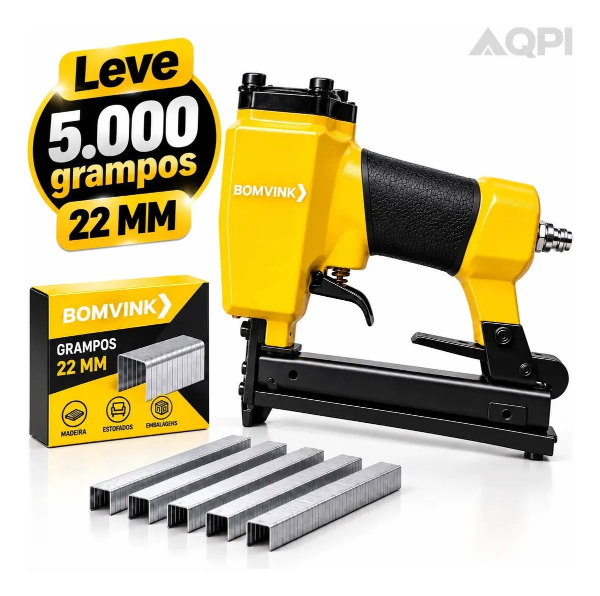 Grampeador Pneumático Profissional 10 A 22mm Grampos Tipo 80/71 Ferramenta Pneumática Ar Comprimido Marcenaria Estofados Tapeçaria Móveis Brinde 5000 Grampos Alta Performance Resis