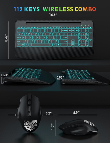 Retroiluminación Inalámbrica Para Teclado Y Mouse, Reposamuñ