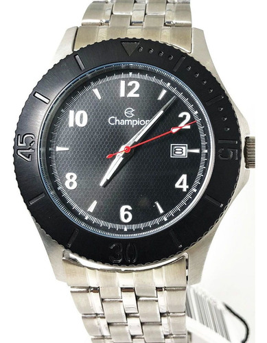 Relogio Social Prata Mostrador Preto Champion Ca31417t Nf