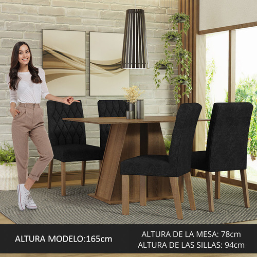 Juego de Comedor Madesa Gisele con 4 Sillas - Marrón/Oxford