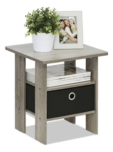 Mesa Auxiliar De Roble Francés/negro Con Cajón Contenedor