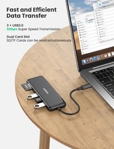 Usb C Hub 6 En 1 Ugreen Hdmi 4k+sd/tf+3 Puertos Usb 3.0