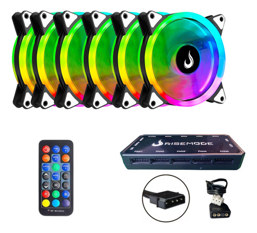 Kit 6 Fan Ventoinha Cooler Rise Mode Argb Energy C/ Controle