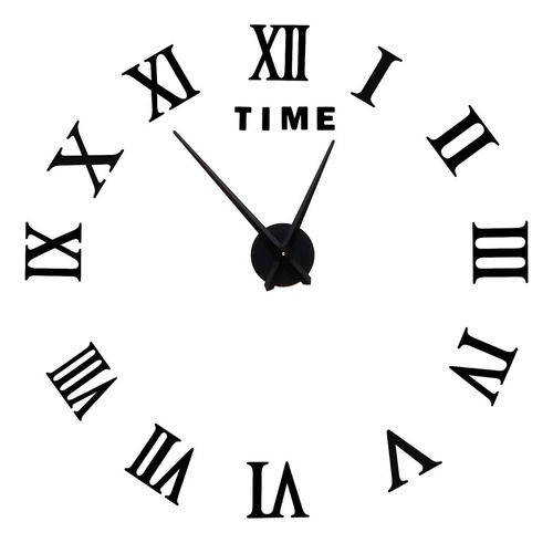 Reloj 3d Gigante 120cm Negro Romanos Pared Decor Espejo 
