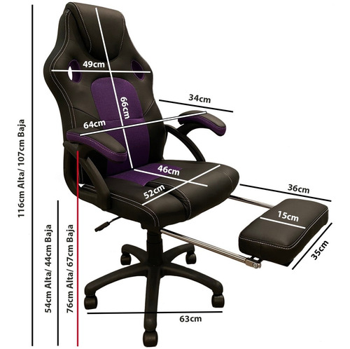 Imagen 2 de 6 de Silla Gamer Escritorio 801 C/apoya Pies Violeta C/envio
