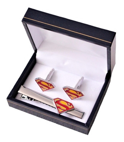 Set Colleras (gemelos) + Prendedor Superman 100% Acero