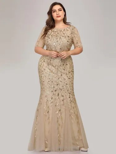 Vestido Largo Fiesta Dorado Beige Lentejuela Sirena Conmanga
