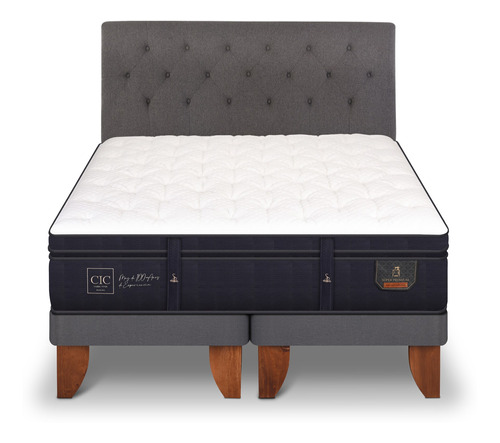 Cama Europea 2 Plazas Cic Super Premium + Respaldo Kavery 