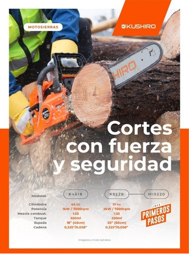 Motosierra Nafta 52cc 2,8hp Espada 50cm Podar Jardin Kushiro