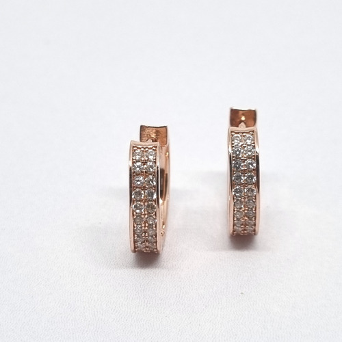 Imagen 2 de 7 de Aros Plata Rose Rodinada Argolla Micro Pave 15 Mm 3,8 Grs