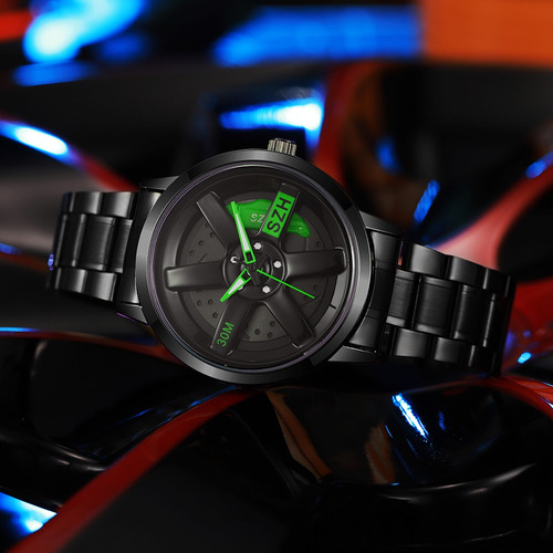 Reloj De Rueda De Coche Diseño Creativo Giratorio En 3d Verde