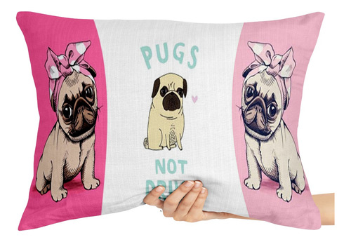 2 Capas Para Travesseiro Pugs Not Drugs Cachorro Cão Dog