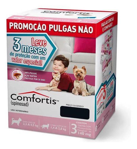 Comfortis 140mg Rosa - 3 Comprimidos Para Cães E Gatos