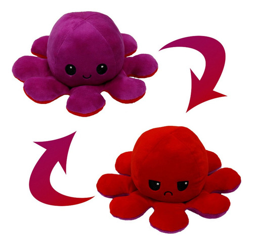  Muñeca De Pulpo Reversible, Doble Cara, Morado, Rojo