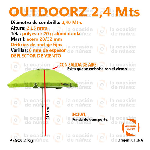 Sombrilla Playera Playa 240 Reforzada Deflector Viento Carpa