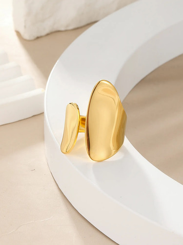 Anillo Abierto Ajustable Acero Inoxidable Chapado En Oro 14k