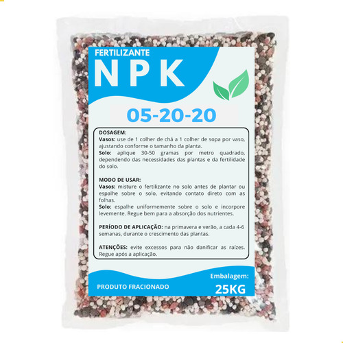25kg Adubo Fertilizante Para Frutase Flores Npk Granulado 05-20-20