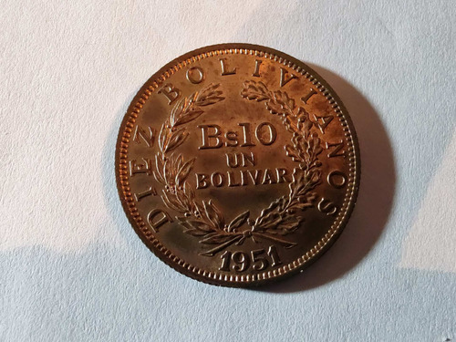 Moneda Bolivia 10 Bolivianos 1 Bolivar 1951 (x867