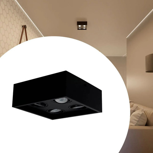 Luminaria Plafon Sobrepor Modular Preto 23x23cm Gu10 3000k