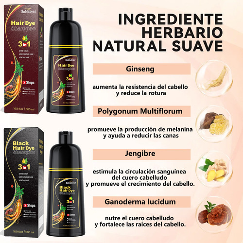 Shampoo Para Canas 500ml Natural Jengibre Tinte Cubre Canas