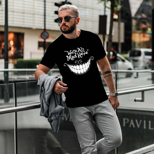 Remera Negra Alicia País Maravillas Algodón Unisex Y Niños