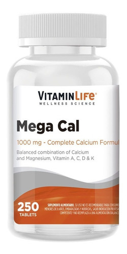 Mega Cal / 1000mg (250 Tabletas) Vitamin Life 