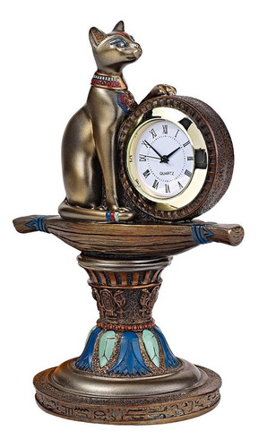 Ql2095 Cat Goddess Bastet39s Egyptian Desk Mantel Clock...