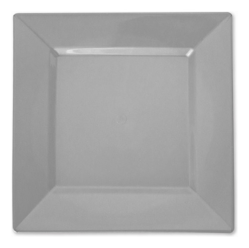 Plato Cuadrado Plastico Grande Luxe Rigido X 50 Unidades Color Plateado Lisa