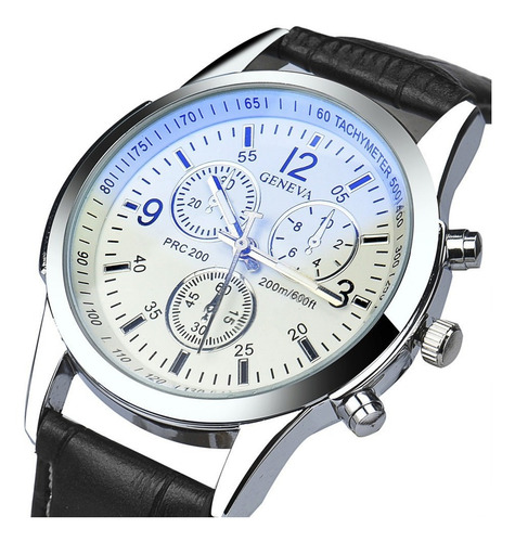 Reloj Casual Hombre Cuero - Color Negro Blanco