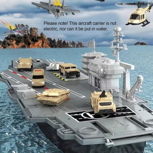 Barco Militar Porta Aviones Con Accesorios De 86cm Plástico