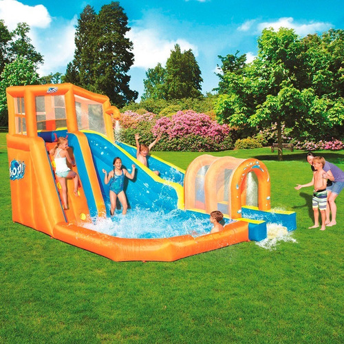 Parque Acuático Alberca Inflable Huracan Con Tunel Infantil Color Naranja