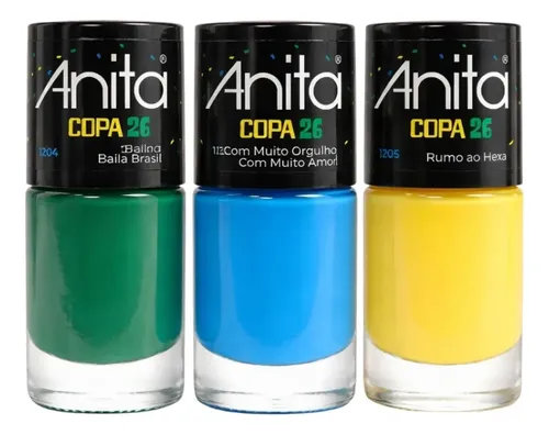 Esmalte Anita Copa Do Mundo 2026 Brasil 3 Cores Verde/amarelo/azul