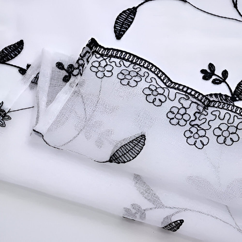 Set Visillo De Lino Bordado 140*220cm De Color Lino Negro