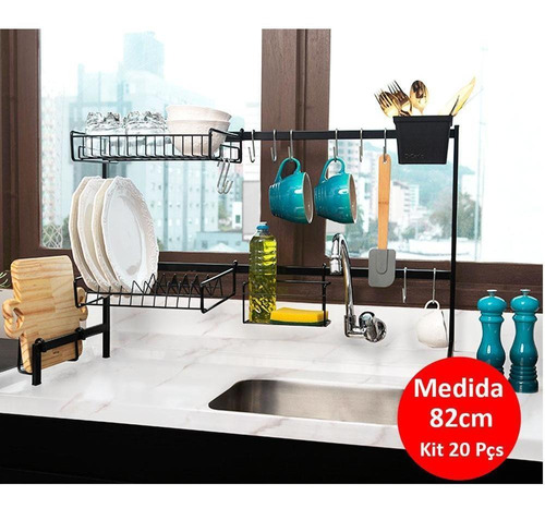 Cozinha Autossustentável 82cm Escorredor Modular Luxo Preto