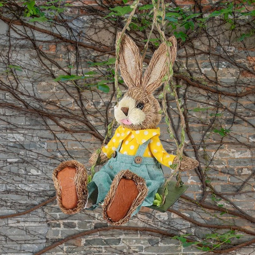 Para Conejo De Paja Animal Crafts Swing Bunny Figurilla