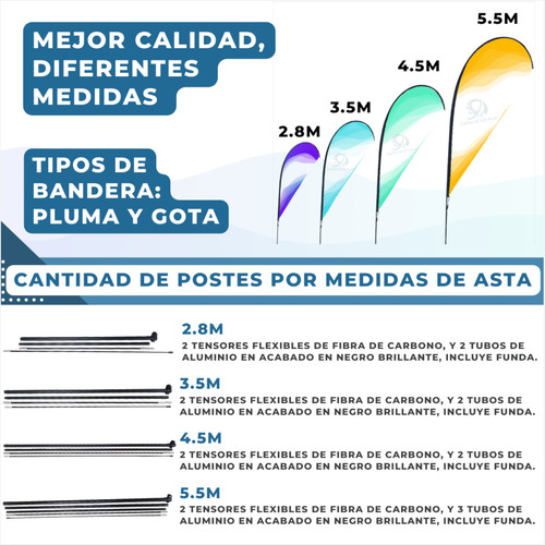 Asta De Bandera 2.8m Aluminio + Fibra De Vidrio