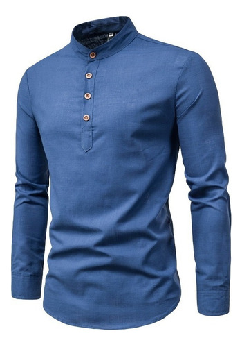 Camisa Hombres Moda Cuello En Mao Color Sólido Slim Fit