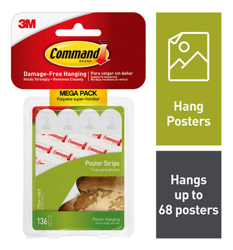 Tiras Para Colgar Poster Strips Command 136, Blancas, Que No