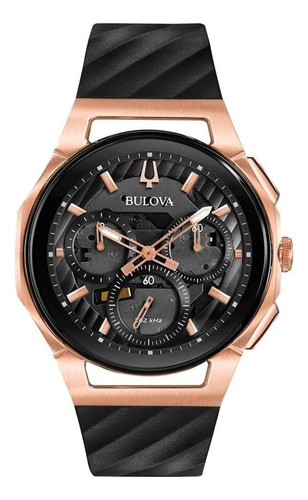 Reloj Bulova Curv Original Dorado Para Hombre Color de la correa Negro Color del fondo Negro