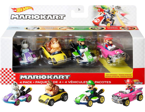 Pacote Com 4 Veículos Hot Wheels Mario Kart, Conjunto De 4 M