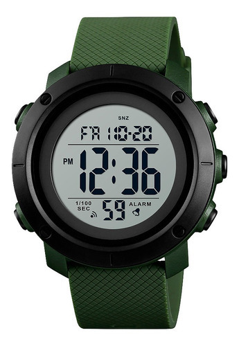 Relógio masculino Skmei 1426: alarme digital submersível, cronômetro, cor de fundo, cor de malha branca, cor da moldura verde, cor preta