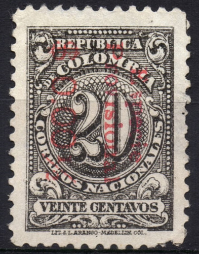 Colombia 1/2 Centavo / 20 Centavos 1918 Estampilla L T 273b