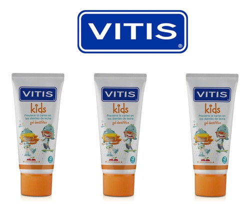 Pasta Dental Gel Vitis Kids Pack X3 Unidades