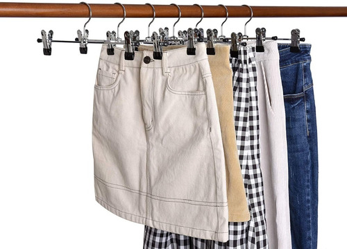 Set X10 Perchas Con Broche Pantalón Pollera Acero Inox Metal