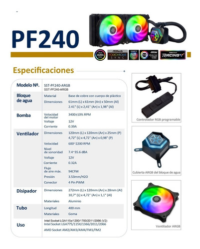 Imagen 9 de 10 de Cpu Watercooling Silverstone Pf240 Argb V2 240mm Intel Amd